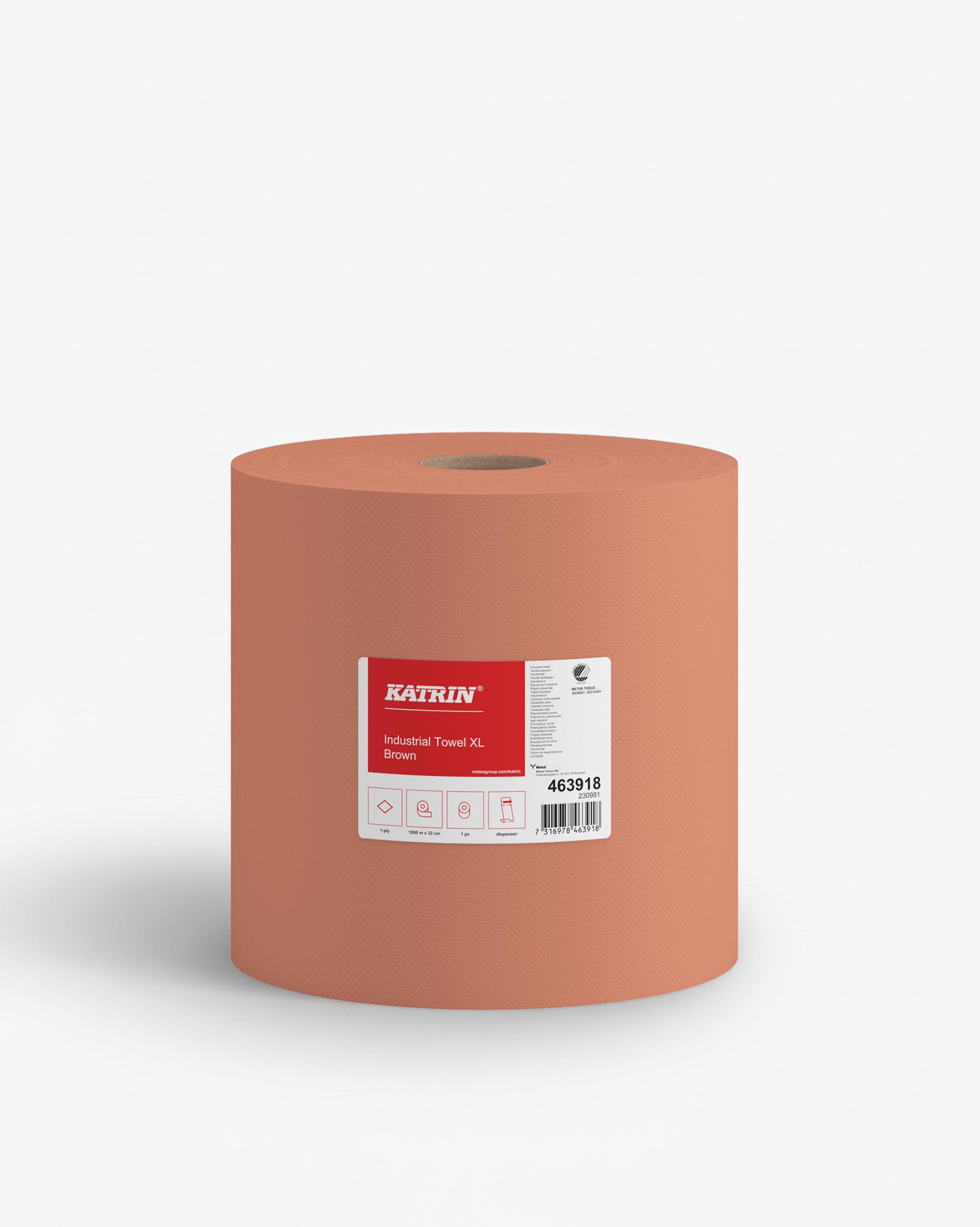 Aftørringsrulle Industri Katrin Basic 1-lag Ø37cm B32cmxL1000m Genbrug Brun,1 Rl