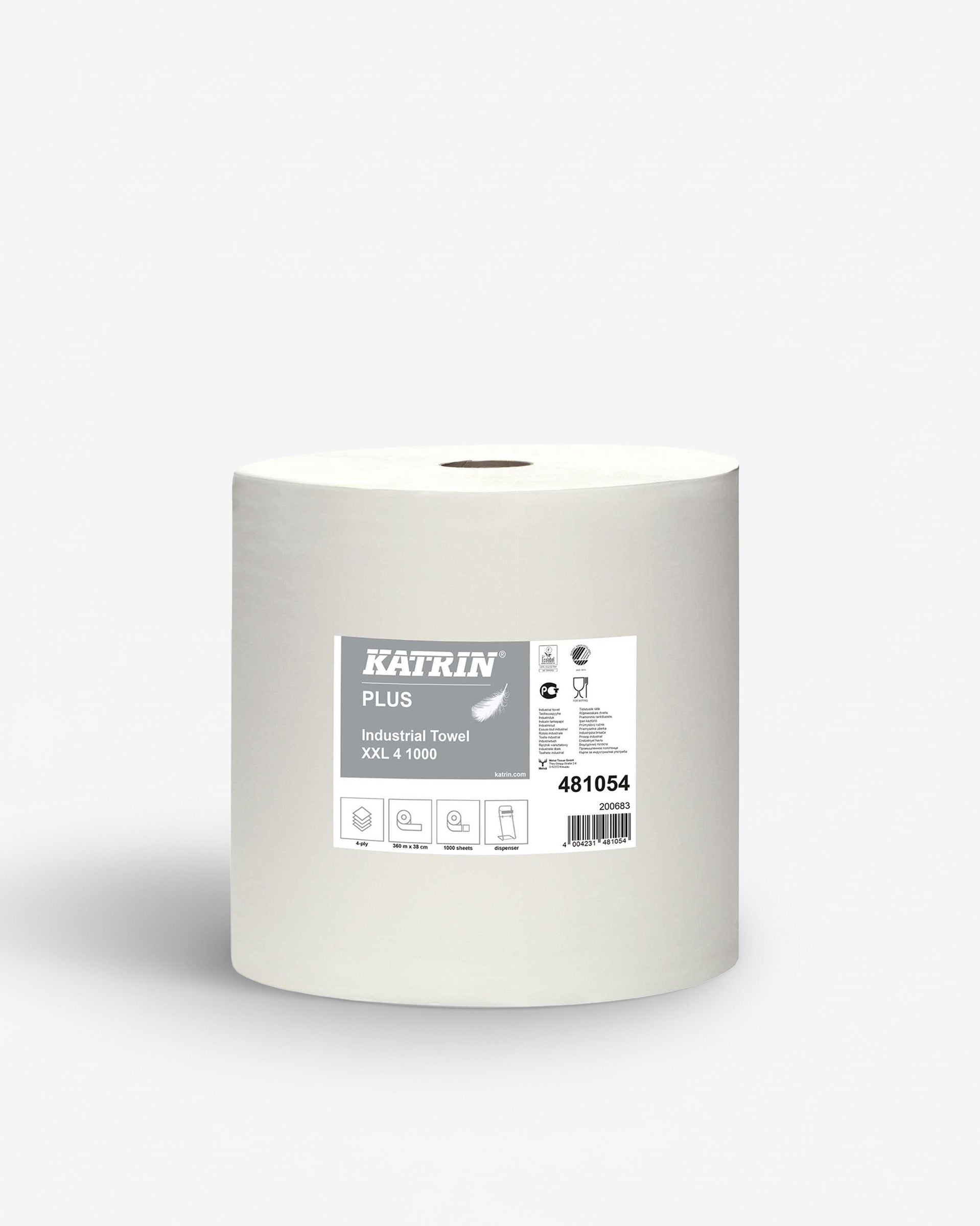 Aftørringsrulle Industri Katrin Plus 4-lag  Ø36cm B38cmxL360m Mix Hvid,1 Rl