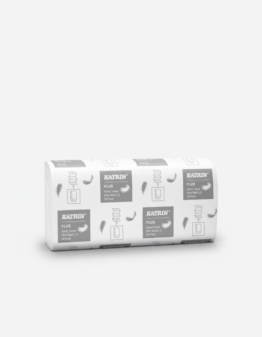 Håndklædeark, Plus One-Stop W-Fold, 3-lags, Nyfiber, Hvid, 340×235×85 mm, 1890 stk pr. krt