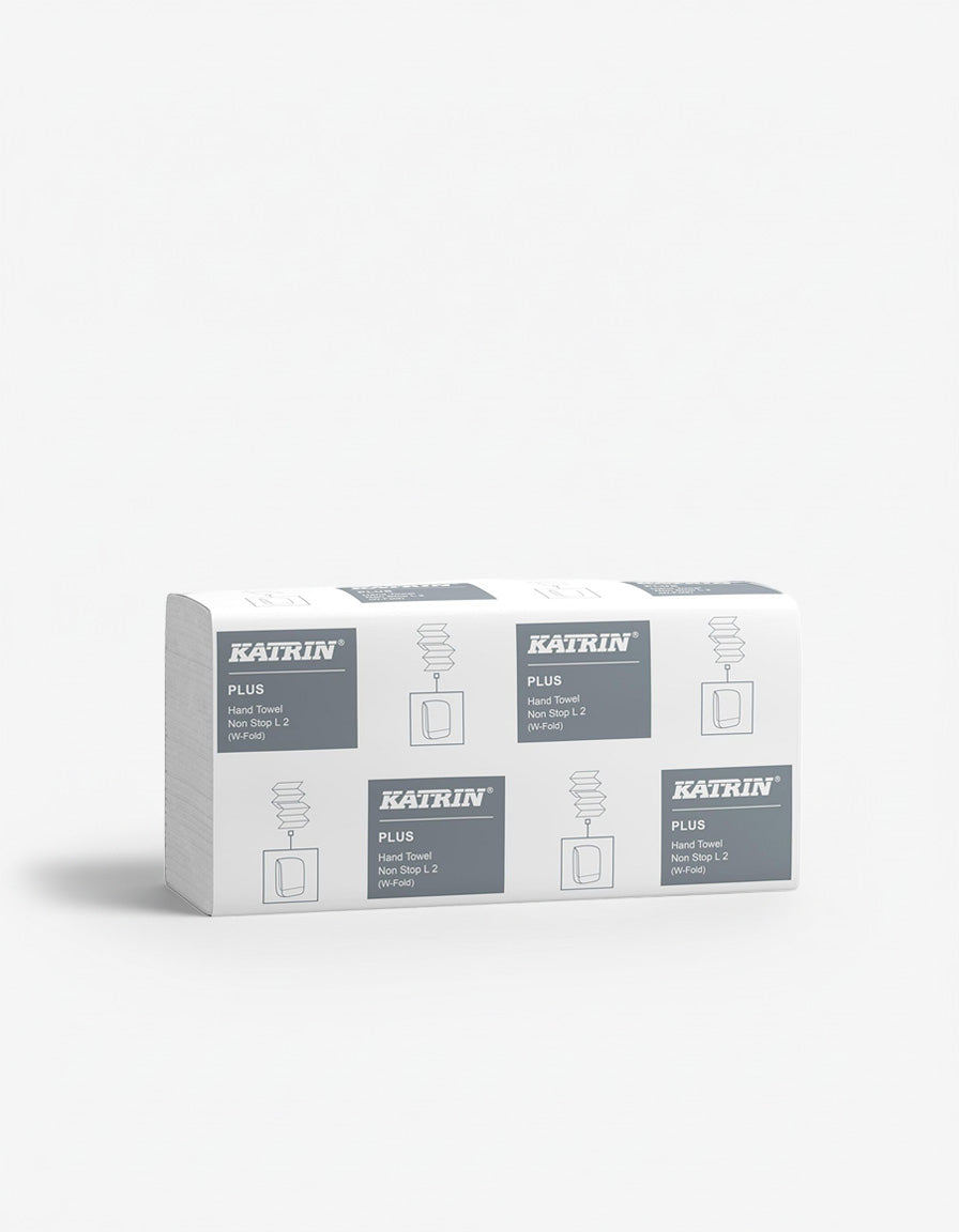 Håndklædeark, Plus W-Fold, 2-lag, Nyfiber, Hvid, 340×203×85 mm, 2100 stk pr. krt